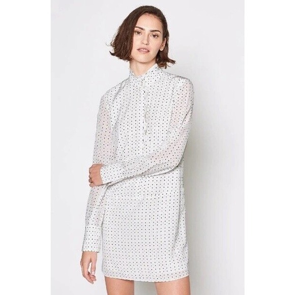 Joie Prynn Porcelain Print Size S Shift Dress Frilly Pleated Placket Long Sleeve - Picture 1 of 12